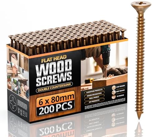 Multi Purpose Flat Head Wood Screws 6x80mm 100 Pcs Single Thread Galvanized Wood Screws Kit Self Tapping Assortment Ideal for DIY, Furniture Repair