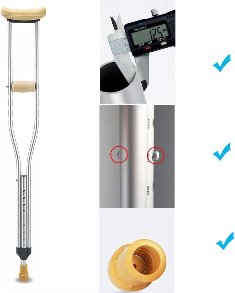 PAASHE Muletas Ligeras para Axilas, 1 par de Bastones médicos de Aluminio, Bastones auxiliares para Caminar, bastón Ajustable en Altura para Adultos