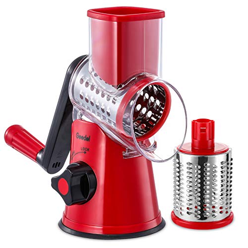 Geedel Rotary Cheese Grater Kitchen Mandoline Grater with 2 Drum Blades Easy to Clean Rotary Grater Cheese Shredder for Fruit Vegetables Nuts