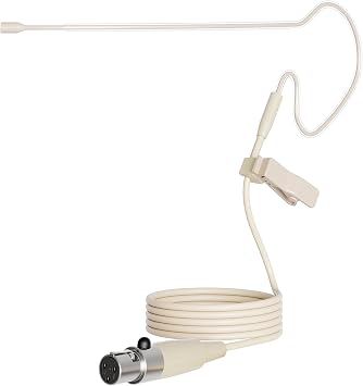 J K Pro Earhook Headworn Microphone Headset Microphone MIC-J S90 Compatible with AKG Samson Wireless Bodypack Transmitter - Mini XLR TA3F Connector