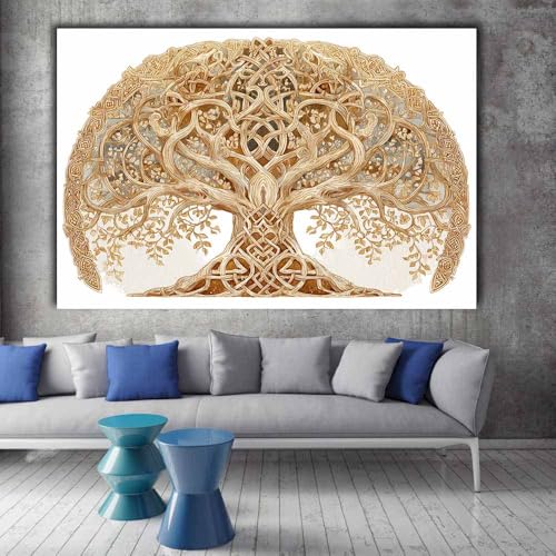 Toile arbres entrelacés marron de qualité supérieure style moderne - 2
