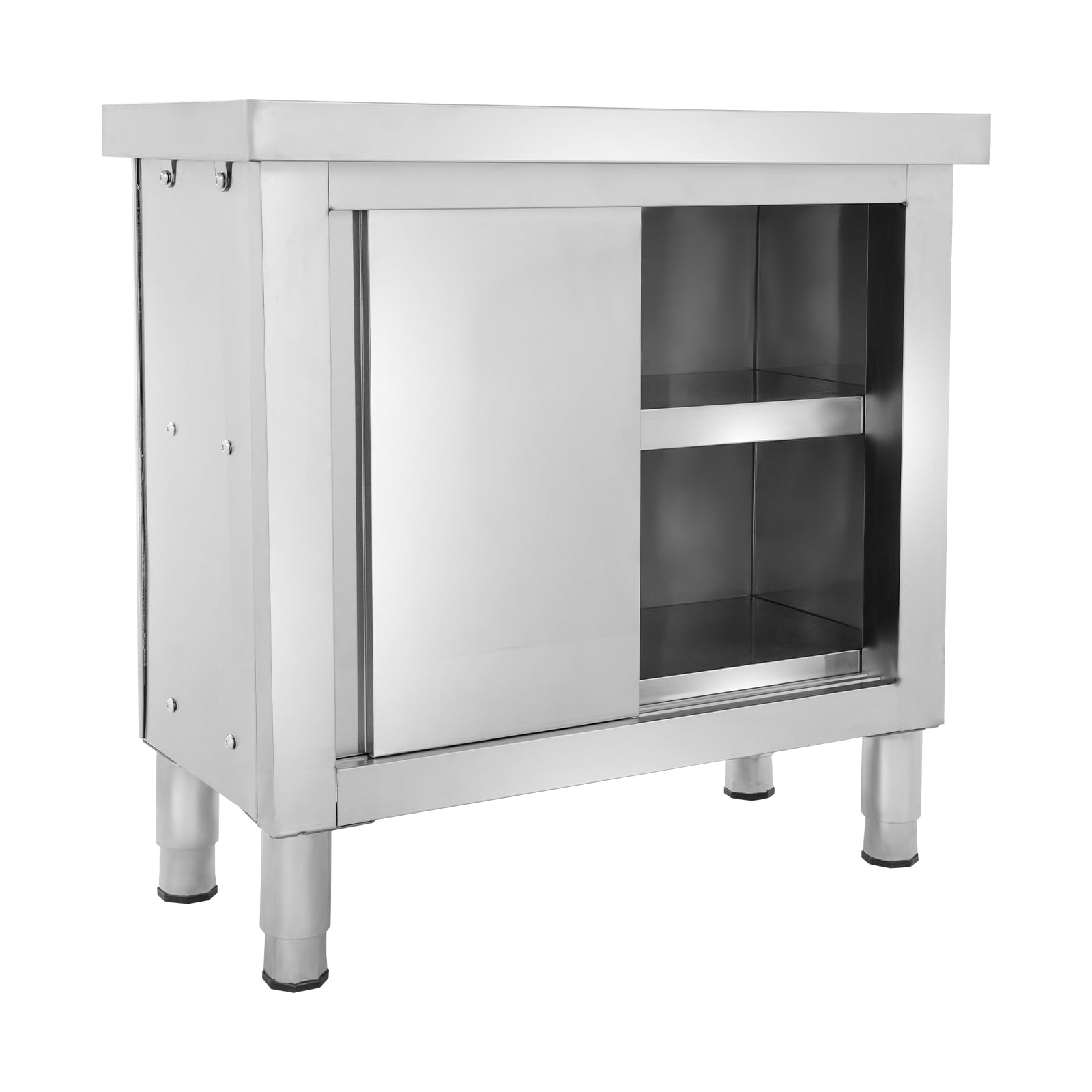 Armadio da lavoro con ante scorrevoli in acciaio inox, tavolo da lavoro a 3 ripiani, piano di lavoro in acciaio inox, tavolo da lavoro commerciale con armadio per cucina, esterno (80 x 40 x 80