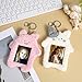 oruola 2pcs Photocard Keychain,Cute Photocard Holder Plush Cartoon 6.3 X 5.12 In,Cute Rabbit Kitten Photocards Holders Keychains,Photo Sleeve Protective for Id Card,Pink,White
