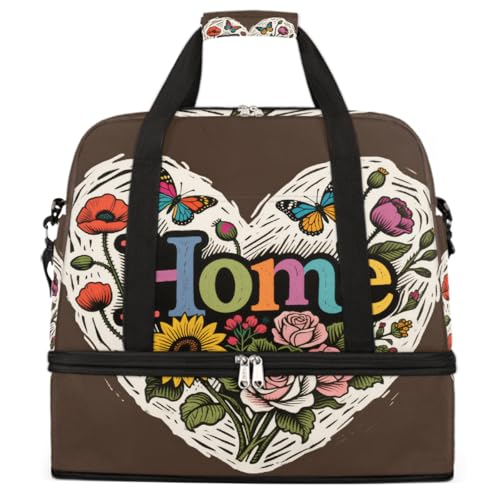 Sports Gym Bag Flower Home Butterfly Large Travel Duffel Bag With Shoe Compartment Foldable Waterproof Carry-On Weekend Travel Bags for Camping Overnight Yoga Hospital Travel Bags