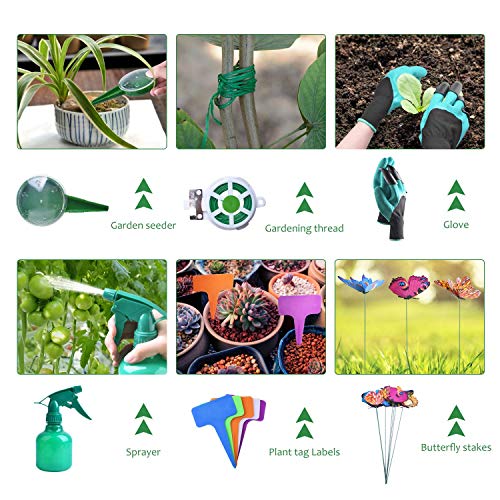kuman Garden Tool Set 50 Pcs Heavy Duty Gardening Kit with Soft Rubberized Non-Slip Handle, Garden Storage Tote Bag Gardening Supplies Gifts for Men Women