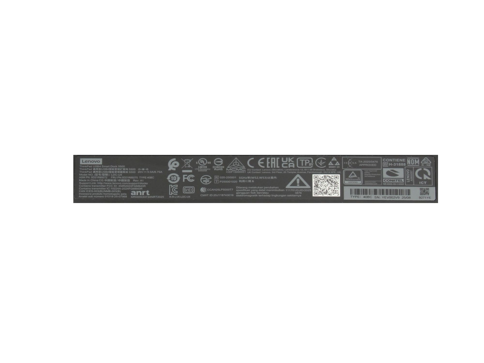 Lenovo ThinkPad Smart Dock 5500 stacja dokująca - USB4 - HDMI, DP, USB-C - 1GbE - 135 W - Europa
