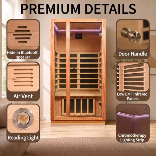 Image of Infrared Sauna,Low EMF,1-2 Person Sauna,Premium Wood,Indoor Sauna