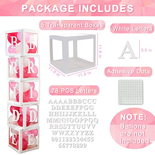 White Transparent Balloon Boxes, Clear Baby Boxes With Letters For Custom Name, Balloon Box Blocks Backdrop For Bride Shower Baby Shower Birthday Boy Girl Gender Reveal Graduation Party Decor, 5Pcs #TOP1