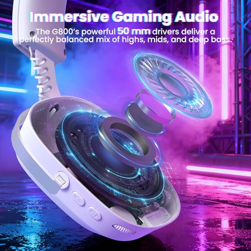 Image of ATTACK SHARK G800 Wireless RGB Gaming Headset:7.1 Surround Sound-50mm Drivers-Memory Foam Ear Pads,Wired /2.4Ghz /BT,Ultralight,Durable Aluminum Frame,Detachable Mic,Programmable for PC Mac Gamer(White)