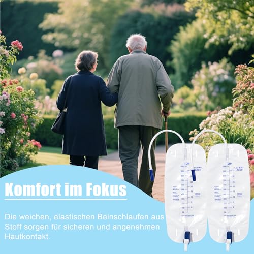 10 Stück 1000ml Urinbeutel Beinbeutel mit 45cm Schlauch, Urinbeutel mit Anti Reflux Ventil und Ablass (1000, 10)