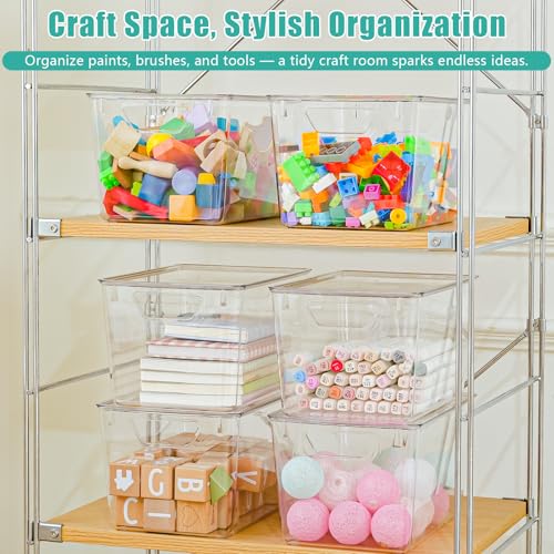 Image of 6 Pack Large Clear Storage Bins with Lids, Acrylic Arts and Craft Storage Containers, Stackable Clear Plastic Craft Storage Bins with Handles for Pantry Organizers and Storage, Kitchen, Fridge, Office