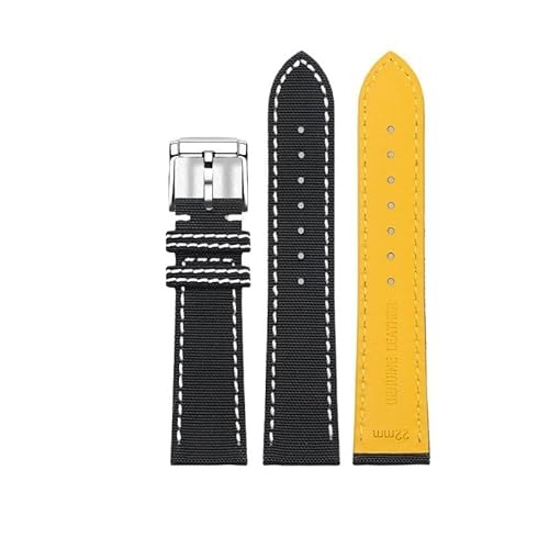 YOLION Nylon Cowhide Leather Watch Strap For Breitling Avenger Super Ocean Aerospace Chronograph Yellow Wolf Blackbird Reconnaissance Aircraft(Black)