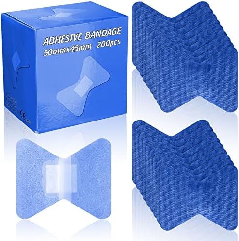 200 Count Butterfly Fabric Bandages Flexible Finger Tips Adhesive Bandages Flex Fingertip Bandages for Kids and Adults Knuckle, Thumb, Skin Wound Wrap, Small First Aid Supplies, Blue, 2.01 x 1.77”