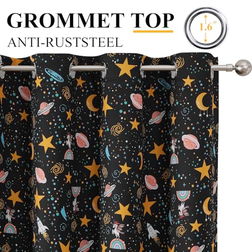Image of Star Moon Black Out Curtains 90 Inch Long for Kids Bedroom /Nursery,52Wx90L | Estelar Textiler Grommet Thermal Insulated Room Darkening Drapes,Unicorn Planet Window Curtains for Boys Room,Pack of 2