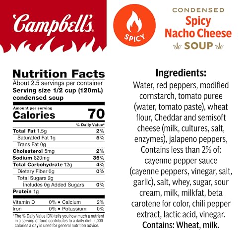 Campbell's Condensed Spicy Nacho Cheese Soup, 10.75 oz Can (Pack of 12)