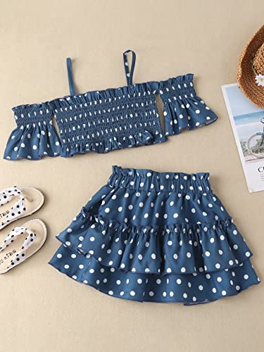 Image of WDIRARA Toddler Girl's 2 Piece Polka Dots Ruffle Cold Shoulder Flounce Sleeve Top Flared Hem Skirt Set