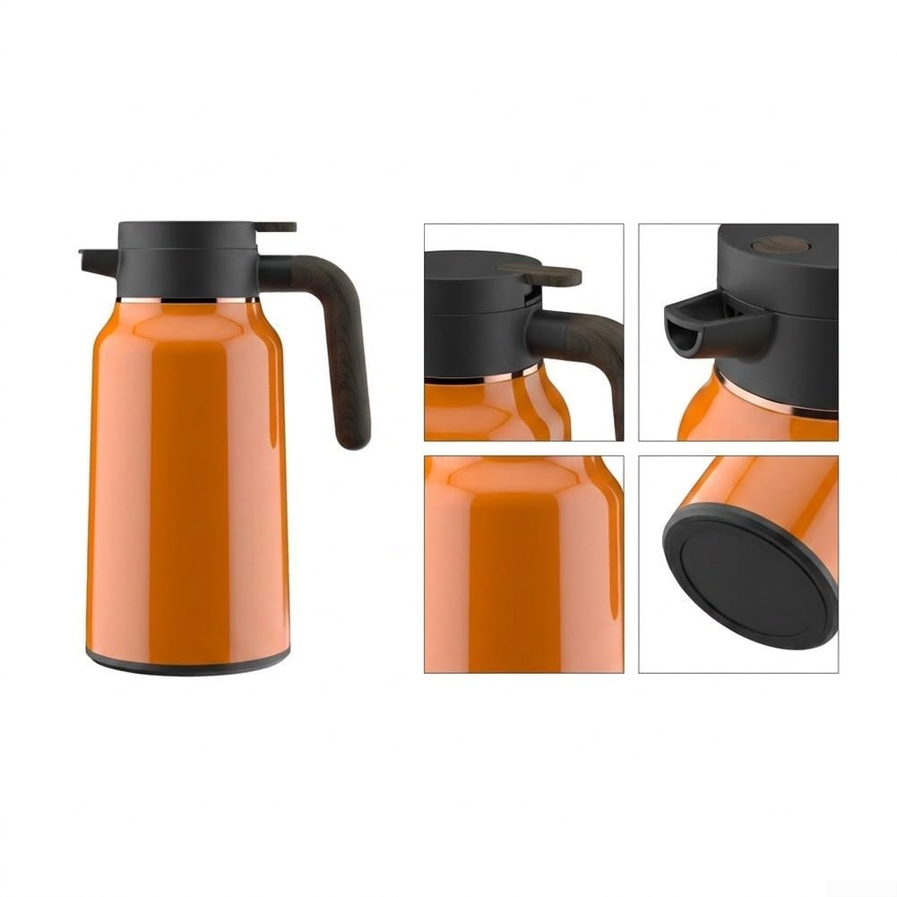 Jarra térmica de café de 2 litros aislada al vacío con botón, a prueba de fugas, para bebidas calientes, oficina, hogar, 68 onzas (naranja)