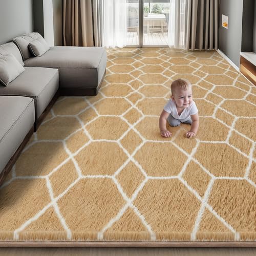 Tapete Shaggy suave 274x183 cm beige y blanco miniatura 1