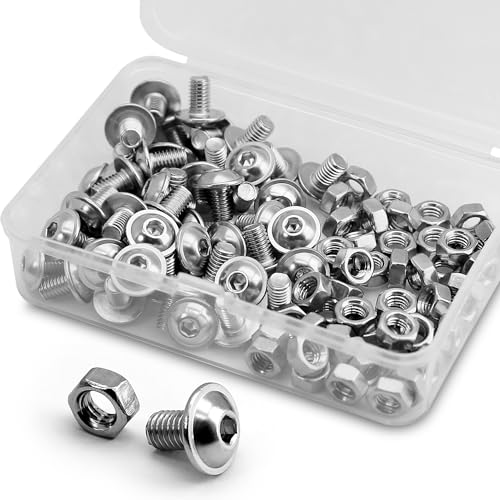 (50 pcs) M5 x 8mm Hex Socket Screws with Flange and Nuts Set 304 Stainless Steel Pan Head Screws, Silver tone, M5x8mm (50 Pieces)