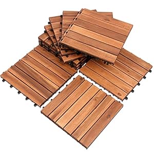Jiubiaz 11-delige set houten tegels balkon 30x30cm acaciahout terrastegels, perfecte tegel voor dek tuin balkon terras (6 latten | 1 m²)