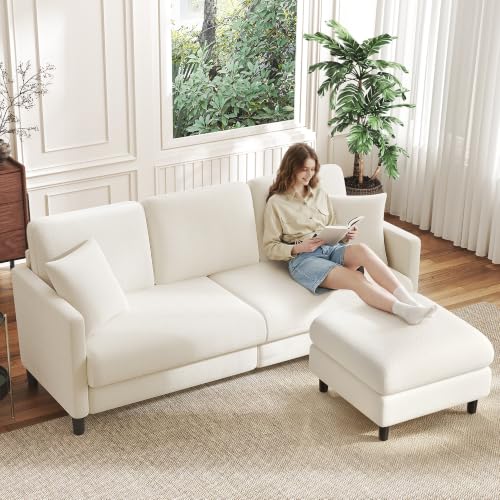 Welzona Couches for Living Room, 83" Teddy Sofa Couch with Storage Ottoman