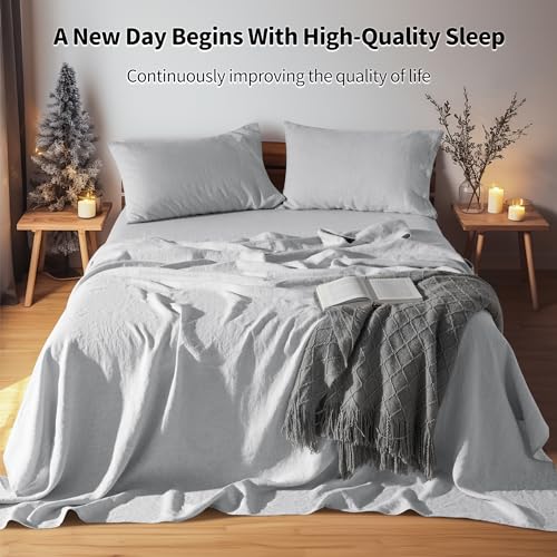 Image of LBRO2M 100% French Pure Linen Sheet Set 4Pcs, 16 inch Deep Pocket Cal King