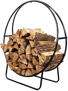 Sunnydaze 40-Inch Black Steel Indoor/Outdoor Firewood Log Hoop Rack - Round Tubular Metal