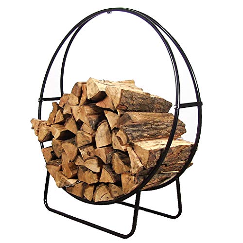 Sunnydaze 40-Inch Black Steel Indoor/Outdoor Firewood Log Hoop Rack - Round Tubular Metal