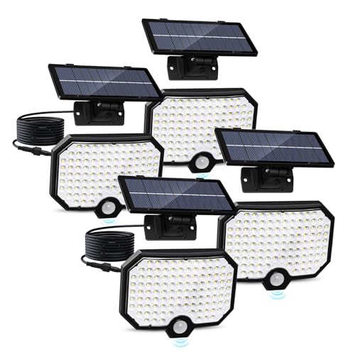 YITGOG Solar Lights Outdoor Waterproof Motion Sensor Outdoor Flood Lights with 16.5ft Cable,120°Wide Angle Dusk to Dawn Solar Security Split Lights for Yard Garage Porch Shed Barn,LED 6500K,4 Pack
