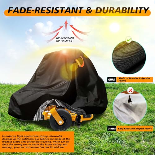 Zero-Turn Lawn Mower Covers,Waterproof Outdoor Riding Mower Cover,Fits up to 60\" Decks Rider Lawnmower Tractor Storage Cover,Durable Anti-UV 210D Polyester,Reflective Strips -79\"Lx47\"Wx55\"H - Thumbnail 7