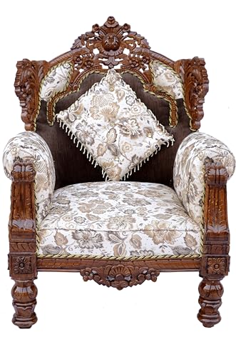 Image of Wooden 8 Seater Sofa Set | 3+3+1+1 Solid Wood Hand-Carved White Brown Sofa | Traditional Design Furniture for Living Room | Home | Office