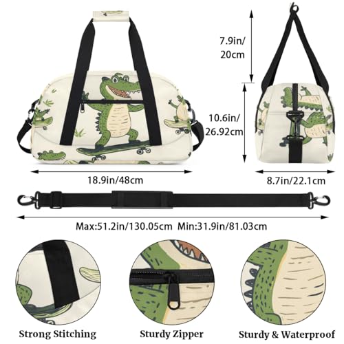 Dinosaurs on Skateboards Personalized Duffel Bag Weekend Overnight Travel Bag Sports Waterproof Gym Bag Lightweight Dance Bag3