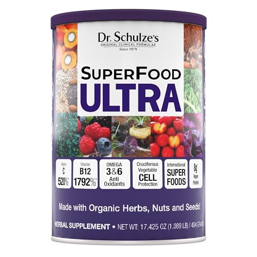Dr. Schulze's SuperFood Ultra | Organic Super Food Powder | Vitamin B Complex and 520% Vitamin C | May Help Boost Energy & Improve Fitness | Vegan, Non-GMO & Gluten-Free | 17.4 Oz