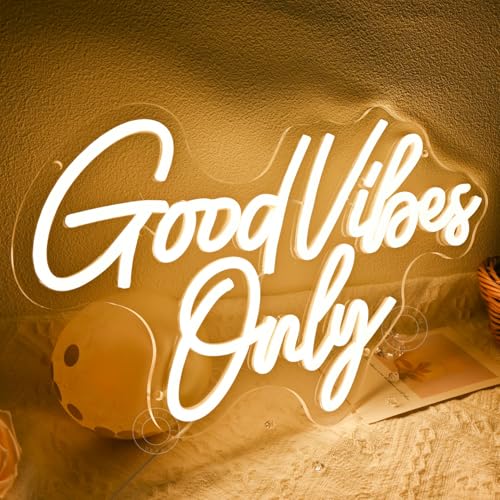 Image of SYLHOME Good Vibes Only Led Neon Light Sign Bedroom Office Bar Pub Club Wall Sign Decor Birthday Party Decoration 15.75 inch X 9.61 inch USB