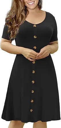 VOIANLIMO Womens Summer Plus Size Short Sleeve Button Down Causal Dress