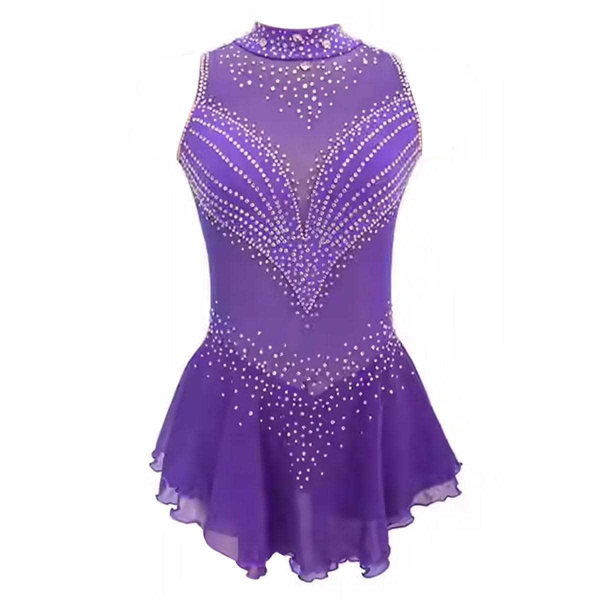 Vestido de Danza Patinaje Hielo para Mujer Maillot de Danza Maillot de Danza Moderna con Pedrerías Brillantes Leotardo de Baile sin Mangas Disfraz Bailarina