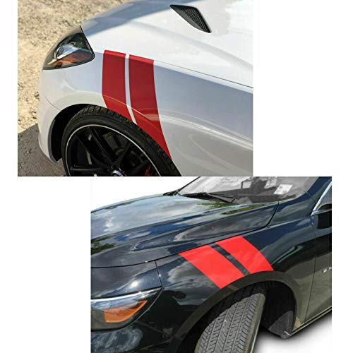 Image of x xotic tech Fender Stripes Hash Marks Vinyl Decal Universal Compatible with Car Truck Sticker Racing Stripe (Red)