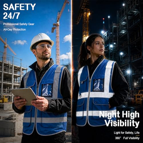 Image of XIAKE Reflective Safety Vest for Men & Women High Visibility Class 2 Vest with Pockets Meets ANSI Standards