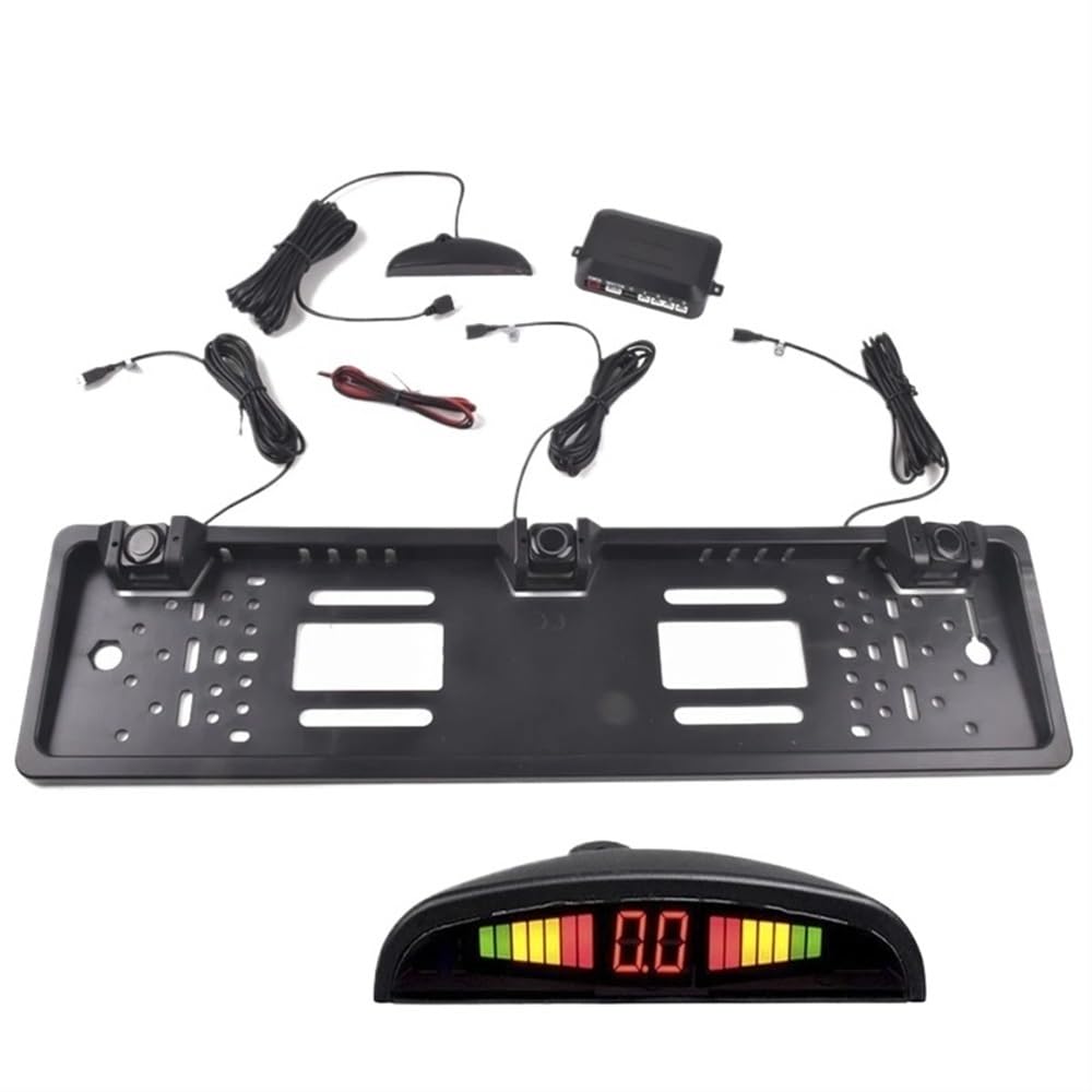 Radar Recul Voiture Parcage Capteurs de stationnement de Voiture Parktronics, Cadre de Plaque d'immatriculation européenne, Radar de recul avec 3 capteurs