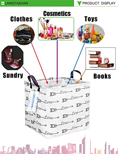 Langyashan Square Storage Baskets Waterproof Canvas Children Laundry Nursery Hamper For Shelves Gift Baskets Toy Organizer Room Decor (Square White Love Arrow) #TOP5