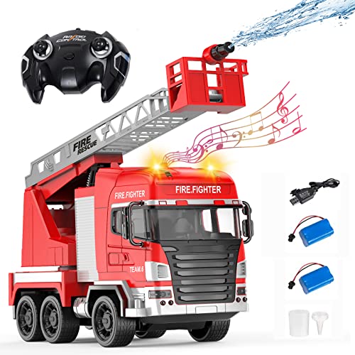 Hlieeosfcn Feuerwehrauto,Toys Fire Fighter,1:24 7-Kanal-Sprinklerwagen mit...