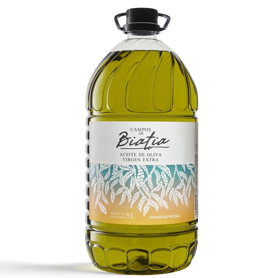 Aceite de Oliva Virgen Extra Campos de Biatia 'Jaén' - Picual Premiado desde Baeza (Patrimonio de la Humanidad). Oro líquido elaborado con aceitunas seleccionadas y proceso 100% natural. (1 X 5L)