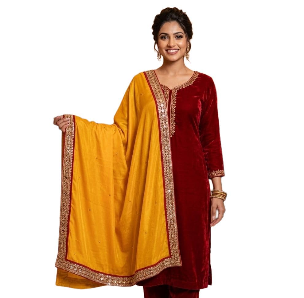Image of Navti Creations Women's Stole Dupatta In Velvet With Cross Design Border (length -2.25m, Width-75cm)