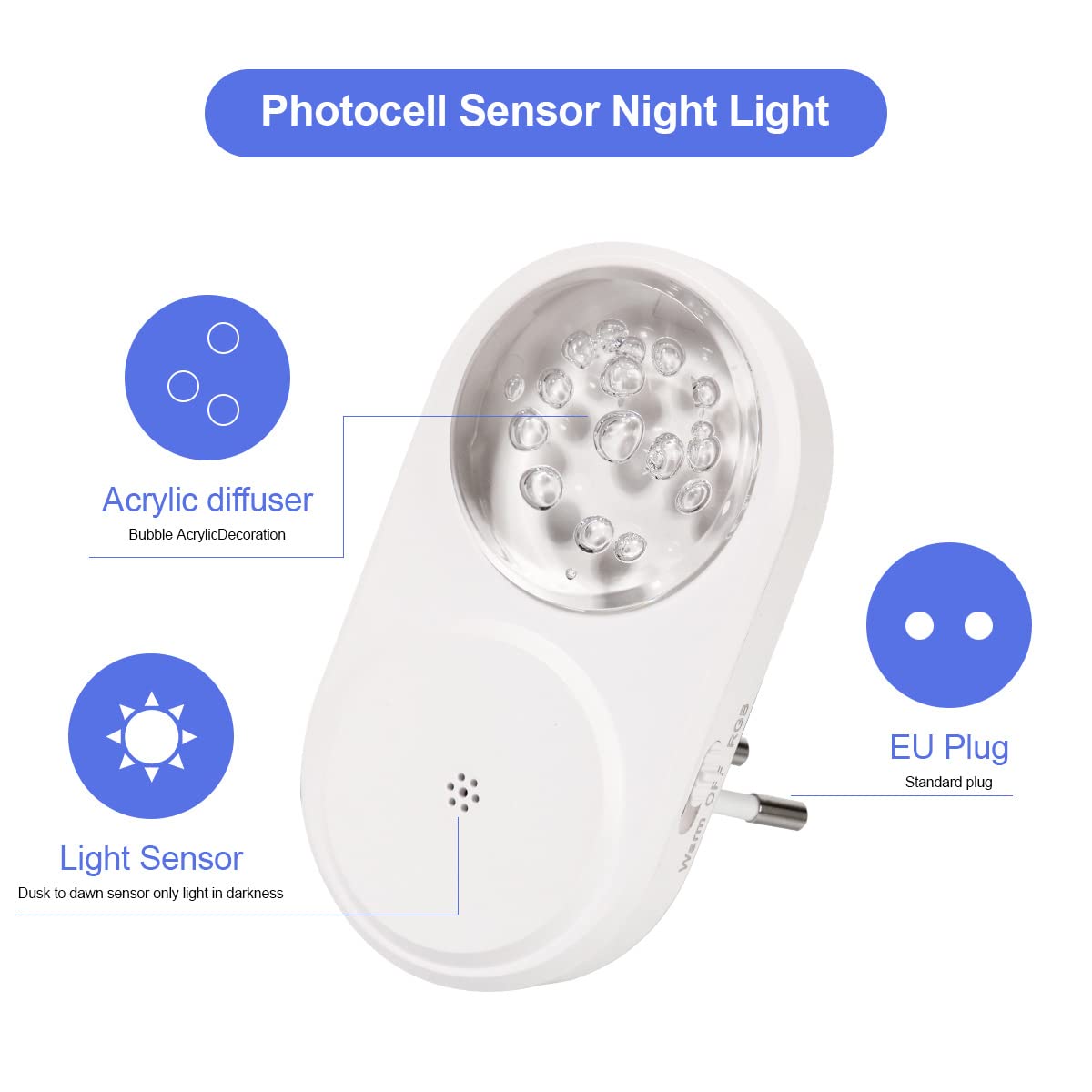Zestaw 2 lamp ściennych LED z czujnikiem zmierzchu, lampka nocna ciepła biel 7 s, idealna do salonu, sypialni i schodów.