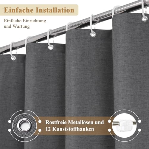 Rideau de douche 180x200 gris foncé imperméable lavable EurCross