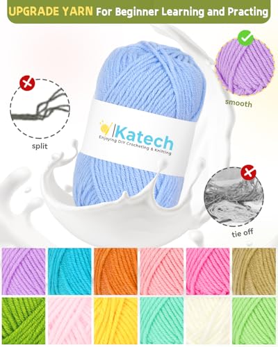 Image of Katech Crochet Kit for Beginners-Crochet Kit for Adults Kids w /Step-by-Step Video Tutorials, Learn to Crochet 50 Pattern Granny Square Kit Crochets Starter Kits w /Upgraded Yarn-Zero Based Friendly