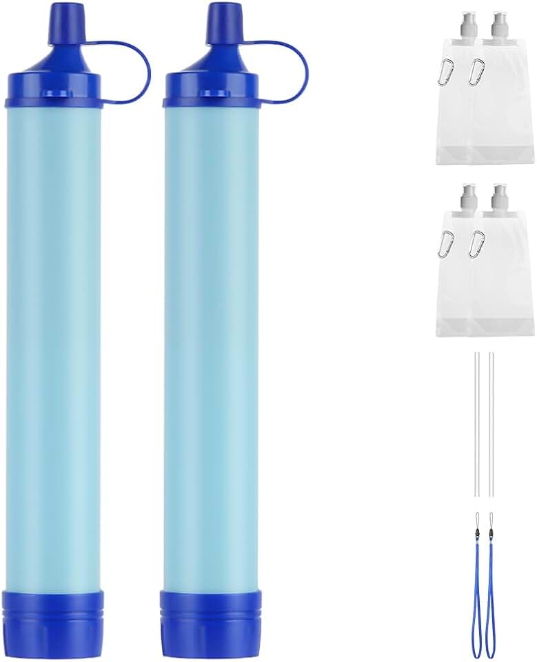 HOTUT 1500L Filtro de agua personales, 2 unidades mini portátil purificador de agua, filtros de agua para camping, filtro de agua de exterior para emergencias, elimina el 99,99% de las bacterias