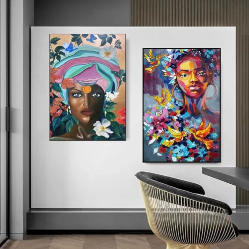 Peinture À L'huile Afrique Femme Toile Grand Format Pour Grand Mur Vide