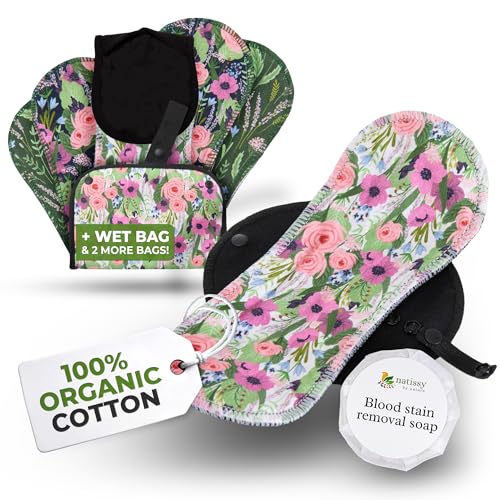 Image of Organic Cotton Reusable Menstrual Pads for Light Flow (6 Pack S+M) - Leak Proof & Odor Free Cloth Pads for Women & Teens - High Temp Washable, Breathable, Soft & Skin-Safe for All Day Period Comfort