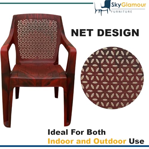 Image of SkyGlamour Cello Sonet Plastic Chair | Net Design Plastic Arm Chair for Garden, Home, Living Room, Indoor and Outdoor use |Plastic Chairs Set of 2 (Colour: Rosewood; Set of 2)